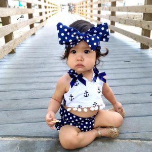 3-piece Stylish Polka Dot Top, Pantie and Headband Set for Baby Girl