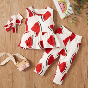3pcs Baby Girl Summer Sleeveless Sweet Watermelon Baby's Sets