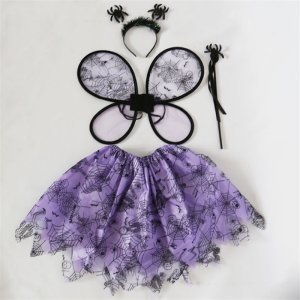 4-piece Halloween Spider Hairband, Cobweb Wing, Fringed Srick and Tulle Skirt Set
