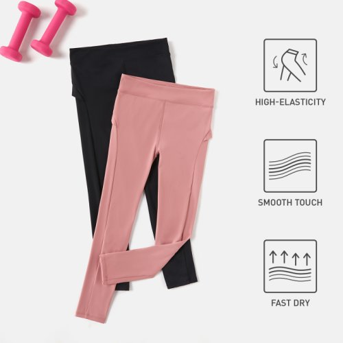 Activewear 4-way Stretch Toddler Girl Solid Color High Elasticity Leggings