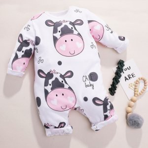 Adorable Calf Printed Long-sleeve Jumpsuit for Baby