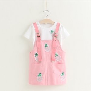 Adorable Pineapple Applique Short Sleeve T-shirt and Strap Skirt Set for Baby Girl