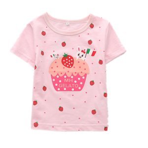 Adorable Strawberry Cake Print Short-sleeve Tee for Girls