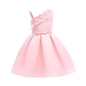 Awesome Flower Lace Pleated One-shoulder Party Dress in Pastel Pink