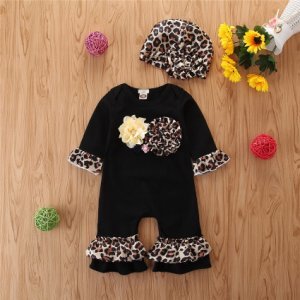 Baby Boy / Girl Leopard Style Long-sleeve Jumpsuit and Hat
