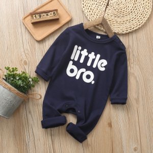 Baby Boy Little Bro Letter Print Long-sleeve Jumpsuit