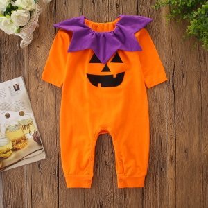 Baby Boy Pumpkin Print Halloween Style Long-sleeve Jumpsuit