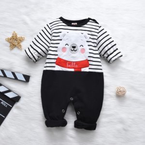 Baby Boy Stripe Bear Embroidery Long-sleeve Jumpsuit