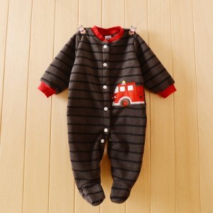 Baby Car Print Stripe Cotton Style Long-sleeve Jumpsuit