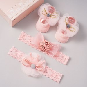 Baby Festive Photography Essential Lovely Lace Crown Bow Headband and Floral Socks