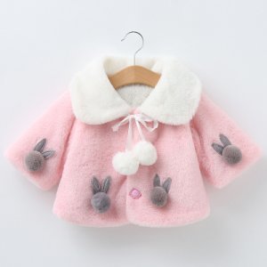 Baby Girl Adorable Pompon Decor Solid Hooded Warm Coat