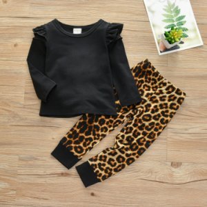 Baby Girl Black Tee and Leopard Print Pants Set