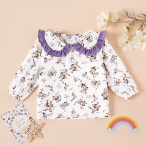 Baby Girl casual Floral Shirt Lotus Collar Cute Long-sleeve Smock