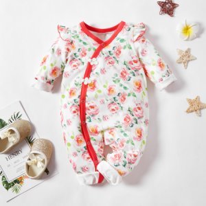Baby Girl Floral Allover Flutter-sleeve Long-sleeve Jumpsuit