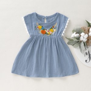 Baby Girl Floral Embroidery Lace Design Short-sleeve Dress