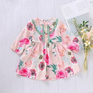 Baby Girl Floral Lace Design Cardigan Long-sleeve Dress