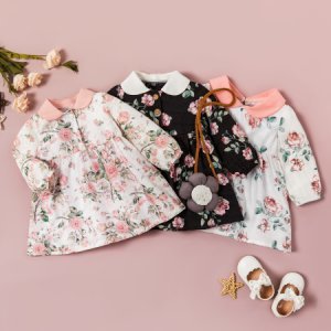 Baby Girl Floral Polo Collar Long-sleeve Dress