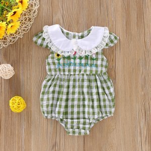 Baby Girl Ruffle Collar Plaid Short-sleeve Dress