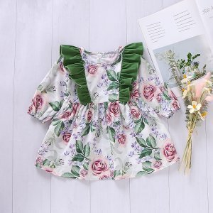 Baby Girl Ruffled Design Floral Allover Long-sleeve Dress