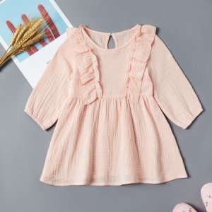 Baby Girl Ruffled Design Solid Long-sleeve Dress