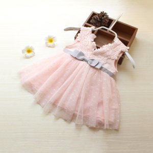 Baby Girl's Solid Bowknot Lace Tulle Dress