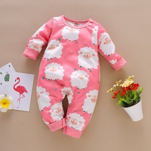 Baby Girl Sheep Allover Long-sleeve Jumpsuit