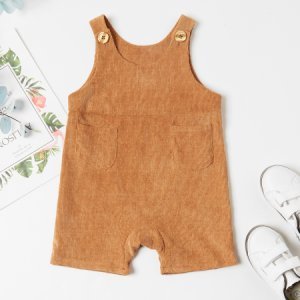 Baby Girl Solid Strappy Pocket Design Sleeveless Bodysuit