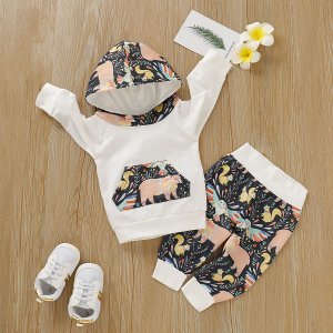 Baby Girl Stylish Animal Print Long-sleeve Hoodie and Pants Set