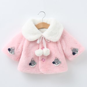 Baby Girl Stylish Little Girl Applique and Pompon Decor Hooded Coat
