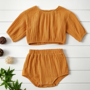 Baby Girl Stylish Solid Long-sleeve Top and Shorts Set