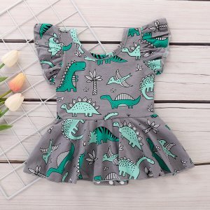 Baby Ruffled Dinosaur Print Bodysuit Dress