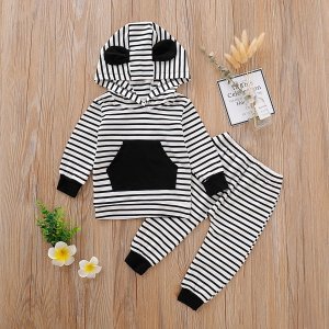 Baby / Toddler 3D Ear Decor Striped Hoodie and Pants Set