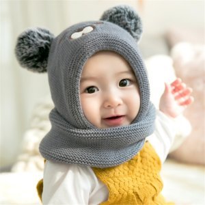 Baby / Toddler Adorable Bear Decor Solid Thick Hat with Scarf