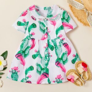 Baby / Toddler Cactus Allover Doll Collar Dress