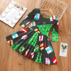 Baby / Toddler Christmas Tree and Gift Long-sleeve Dress