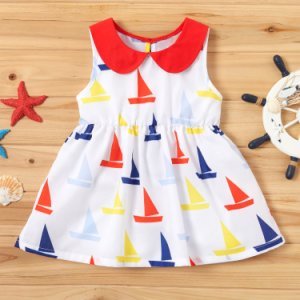 Baby / Toddler Doll Collar Sailboat Allover Sleeveless Dress