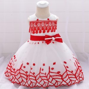 Baby / Toddler Embroidered Tassel Bowknot Decor Mesh Sleeveless Bubble Dress