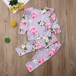 Baby / Toddler Floral Allover Ruffled Long-sleeve Tee and Pants Set