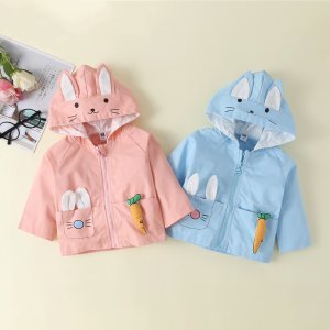Baby / Toddler Girl Adorable Bunny Decor Solid Hooded Coat
