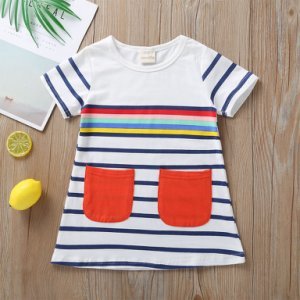 Baby / Toddler Girl Colorful Stripe Pocket Design Short-sleeve Dress