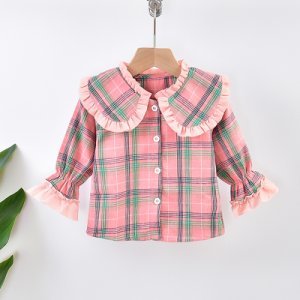 Baby / Toddler Girl Flounced Collar Plaid Shirt