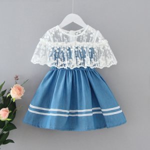 Baby / Toddler Girl Lace Denim Ruffled Dress