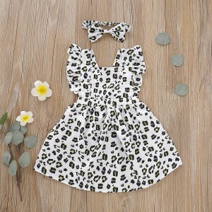 Baby / Toddler Leopard Stripe Flutter-sleeve Dress and a Headband