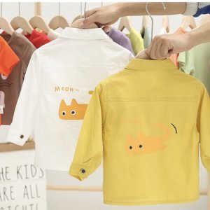 Baby / Toddler Lovely Cat Print Solid Shirt