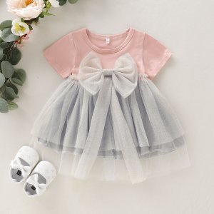 Baby / Toddler Solid Bowknot Decor Mesh Dress