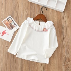 Baby / Toddler Solid Doll Collar Long-sleeve Top