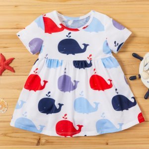 Baby / Toddler Stylish Colorblock Whale Allover Short-sleeve Dress