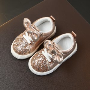 Bow Decor Sequined Decor Elasticized Band Sporty Shoes for Girls