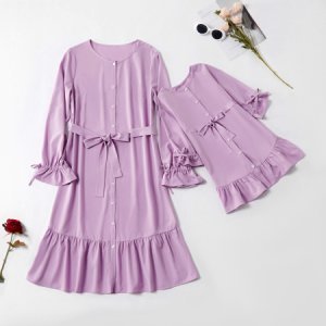 Bow-knot Long-sleeve Matching Dresses