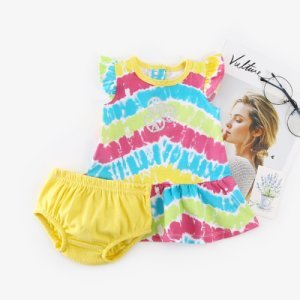 Bright Wave Stripes Dress and PP Shorts Set for Newborn Baby Girl